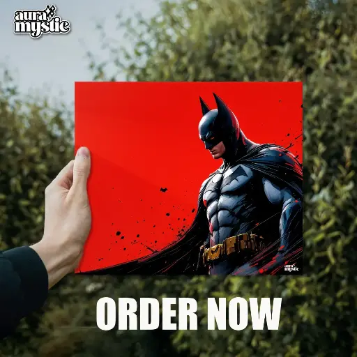 Bat-Man (Red Background) | Glossy Metal Frame